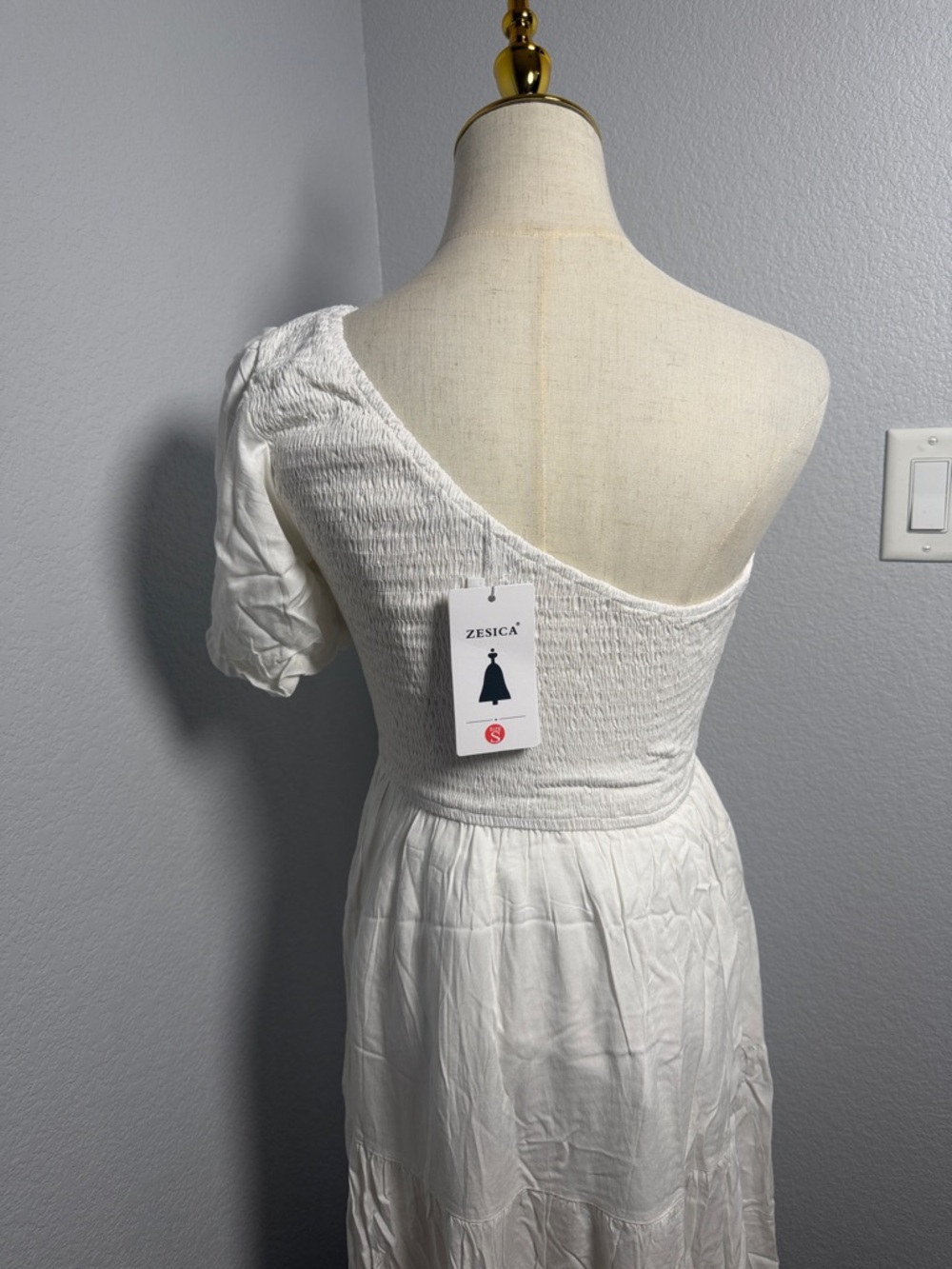 NWT-Boho One Shoulder Midi Dresses Smocked Split Ruffle - Picture 6 of 7